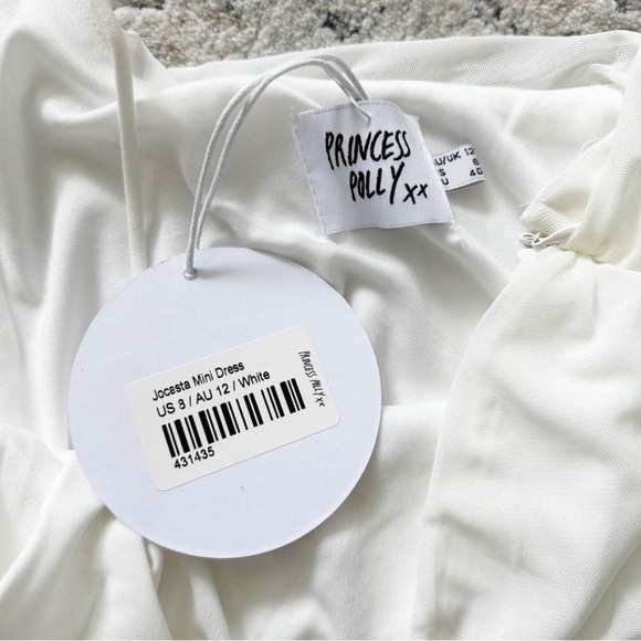Princess Polly Jocasta White One Shoulder Ruched Mini Dress L - Picture 3 of 4
